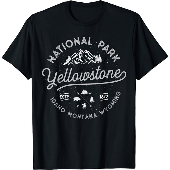 Yellowstone US National Park Bison Buffalo Vintage Men Women T-Shirt Black 2X-Large