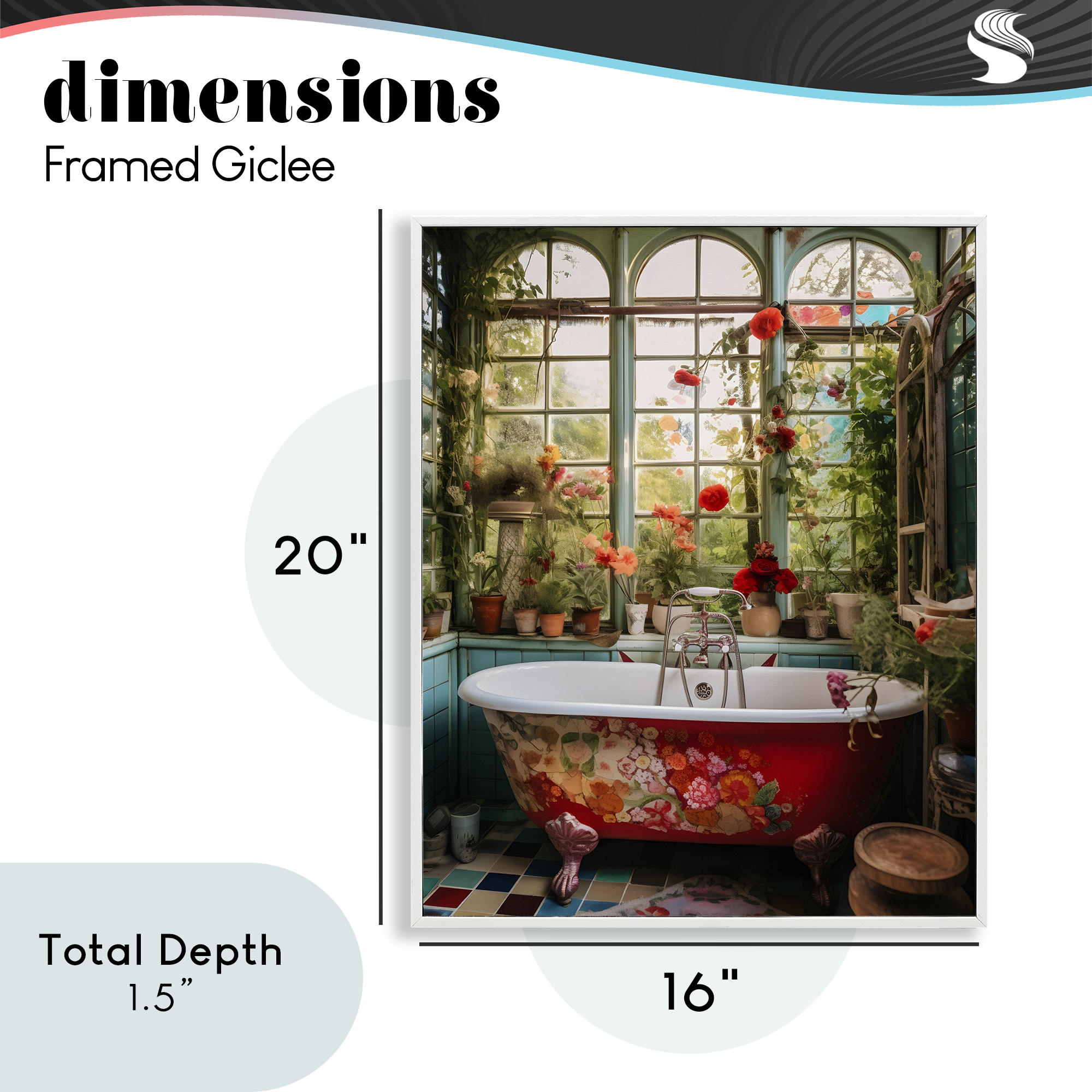Floral Sunroom Tub White Framed Giclee Art, design by Lettered and Lined