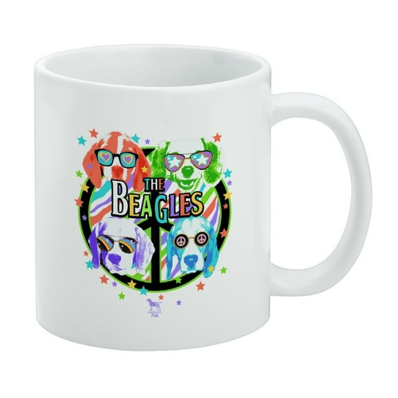 The Beagles Dog Band Peace Hippie Vintage Retro White Mug