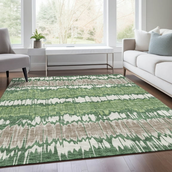 Addison Rugs Chantille Indoor/Outdoor Transitional Stripes Green Washable Rectangle Rug, 3' x 5'