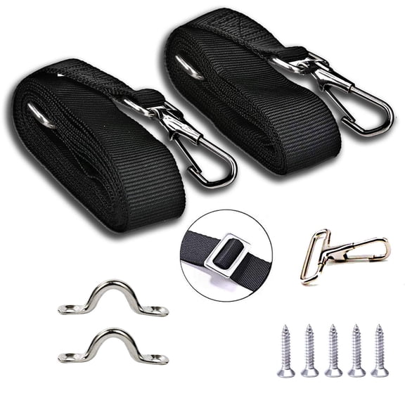 2 Pcs Adjustable Bimini Top Straps Black, Marine Tension Tie Down Webbing Straps with Loop Snap Hooks Pad Eye Straps,28"~60" Stainless Steel Boat Awning Hardware