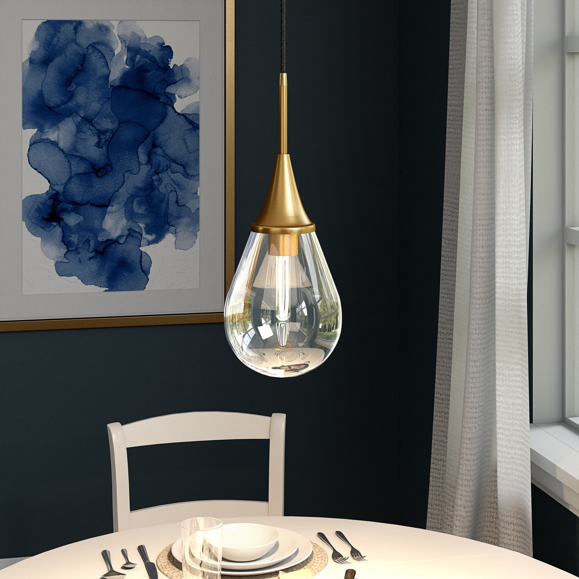 Evelyn&Zoe 8" Polished Nickel Finish Metal/Glass Pendant