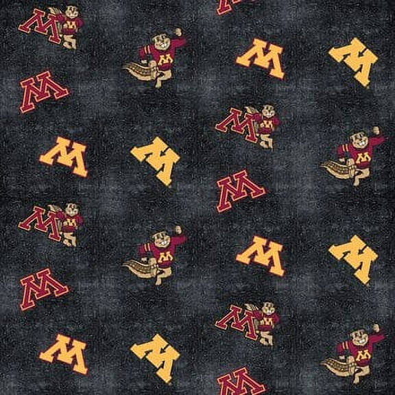 University of Minnesota Flannel Fabric with Distressed Ground and logo and mascot print-100% cotton-Sold by the Yard