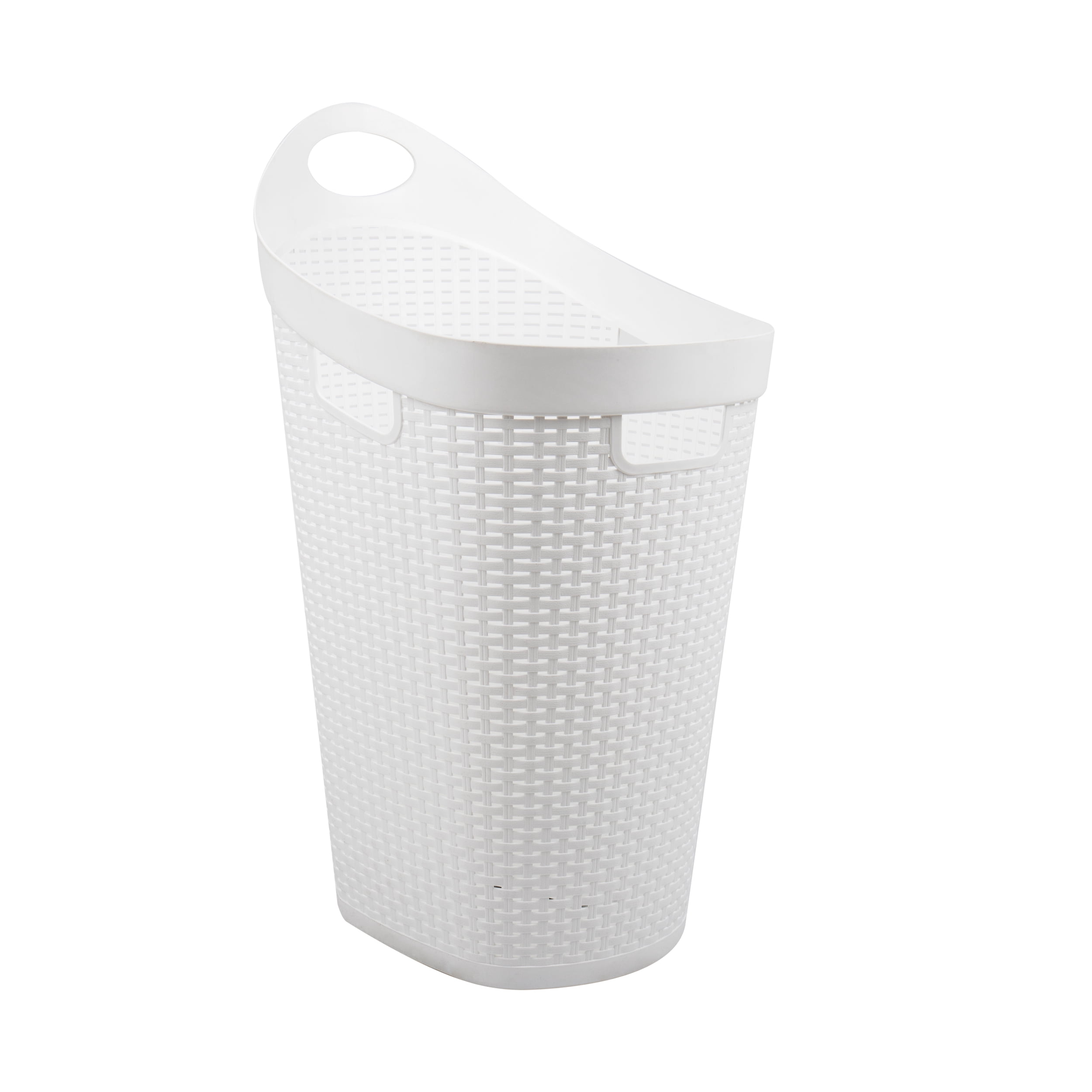 Mind Reader 60L Rolling Laundry Hamper, Clothes Basket, Lid, Wheels, Wicker Style, Plastic, 19.5"L x 14.75"W x 29.25"H, White