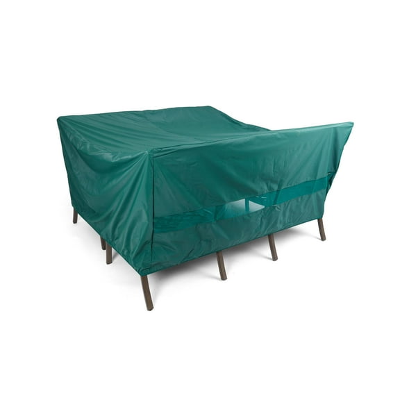 Covermates Classic Square Patio Dining Table and Chair Set Cover – All-Weather Outdoor Furniture Protection, Water-Resistant Vinyl, Elastic Hem, Mesh Vents, Full Table 66W x 66D x 30H, Green