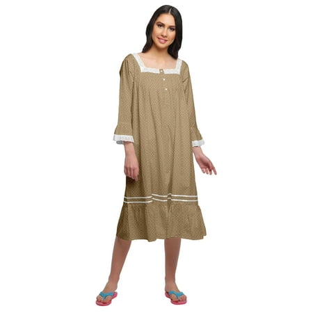 

Moomaya WoMen s Printed Long Sleeve Square Neck Cotton Sleepwear Gown