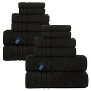 Hawmam Linen Black Bathroom Accessories Set - 12 Piece Bathroom Set: 4 Bath Towels, 4 Hand Towels, 4 Washcloths, 100% Turkish Cotton, Quickdry, High Absorbent, Dorm Room Essentials Spa 600 GSM