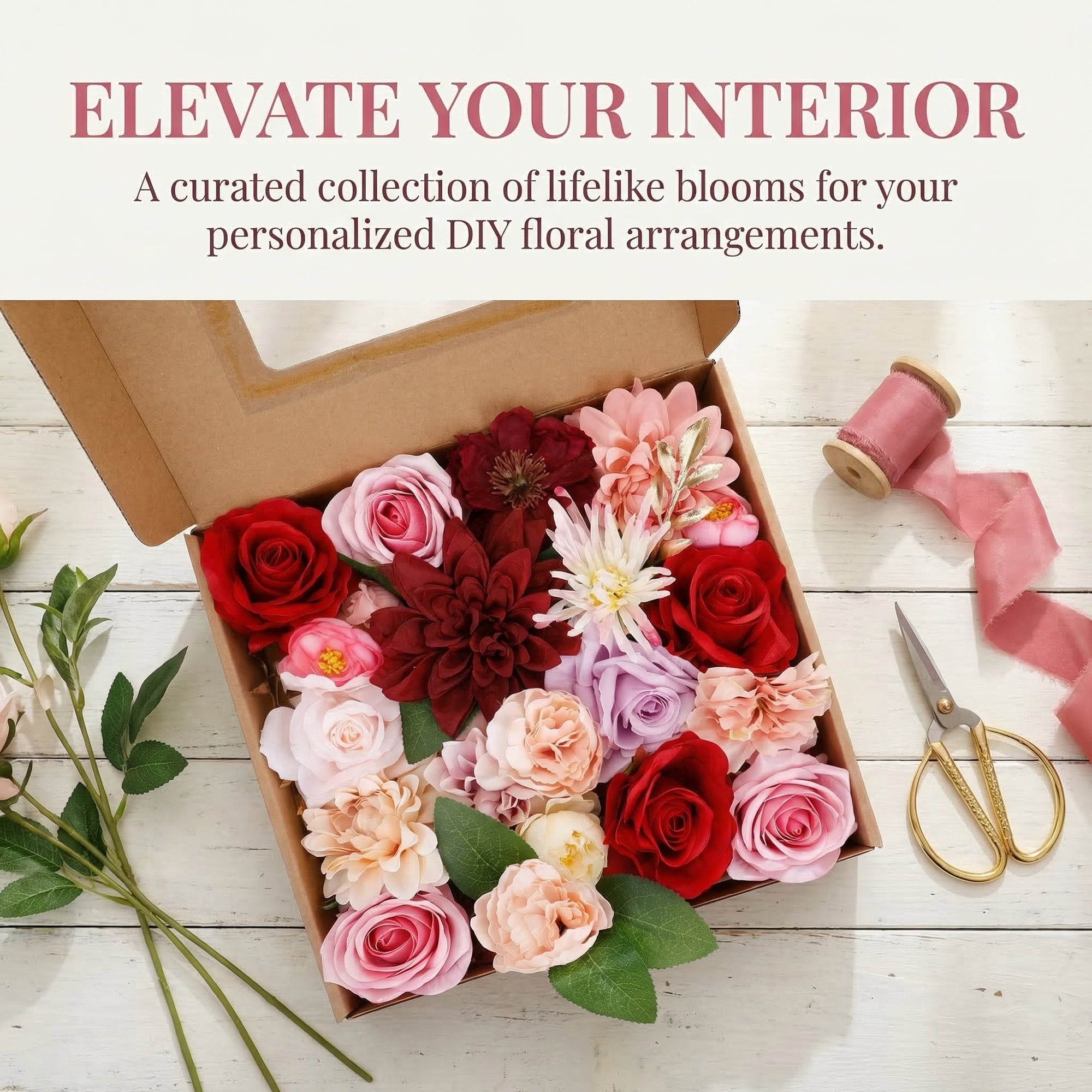 Unique Bargains Artificial Flowers Combo Box Set Red Tones 9.8"