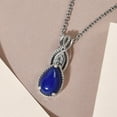 thumbnail image 5 of Stainless Steel 925 Sterling Silver Platinum Lapis Lazuli and White Topaz Pendant Necklace Delicate Jewelry Size 20" Unique Women Valentines Day  Birthday Christmas Gifts, 5 of 6