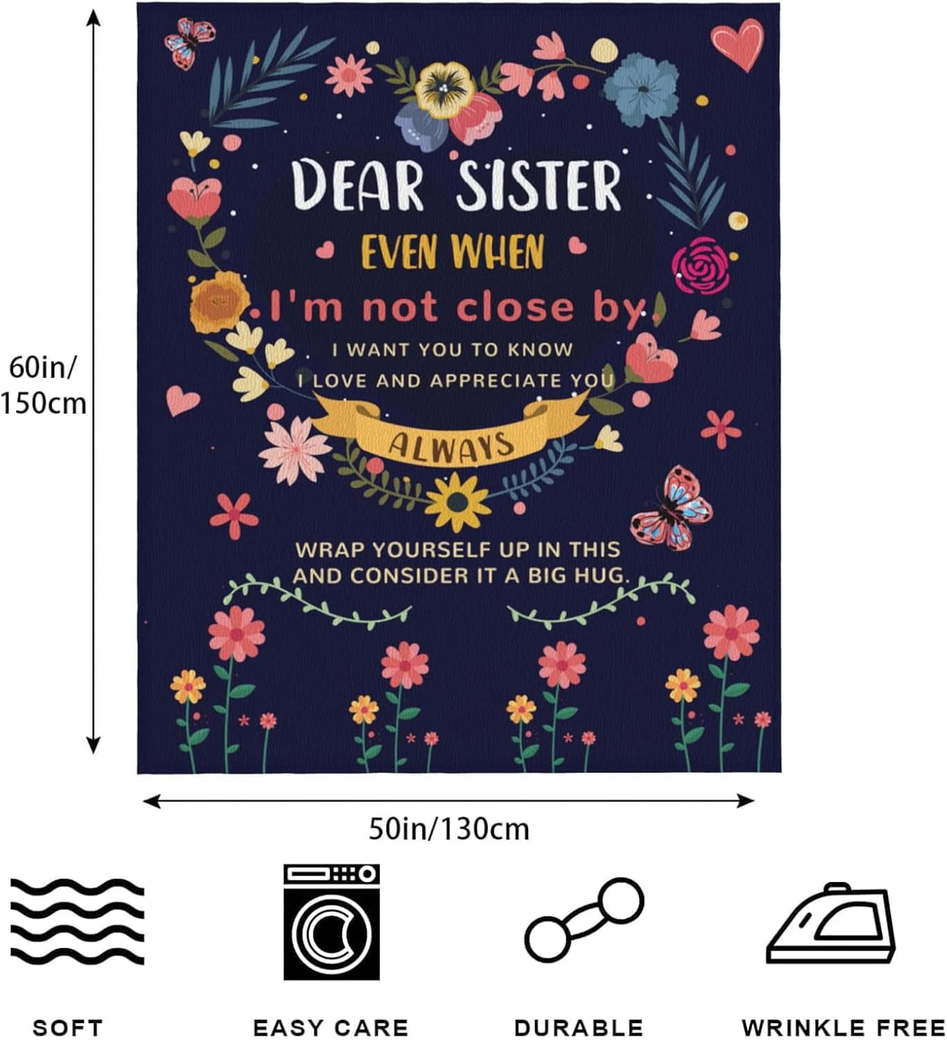 Sister Gifts Blanket, Sister Gifts from Sister, Sister Birthday Gifts, Gifts for Sister, Valentines Gifts for Sister, to My Sister Gifts Throw Blanket