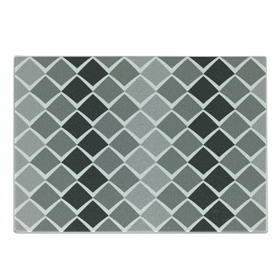 Grey and White Cutting Board, Uneven Geometrical Shapes with Zigzag Lines and Ombre Effect, Decorative Tempered Glass Cutting and Serving Board, Small Size, Charcoal Grey Pale Grey, by Ambesonne