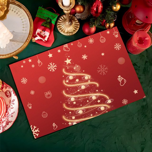 Napperons de Table de Noël 11,8 Po x 17,7 Po Carreaux Rouges Isolés Mélange Coton-Lin Double Face avec Revêtement Imperméable et Dessous en Jute