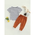 thumbnail image 4 of Bagilaanoe 2pcs Toddler Baby Boy Long Pant Set Stripe Short Sleeve T-shirt and Trousers 6M 12M 18M 24M 3T Casual Summer Clothes, 4 of 9