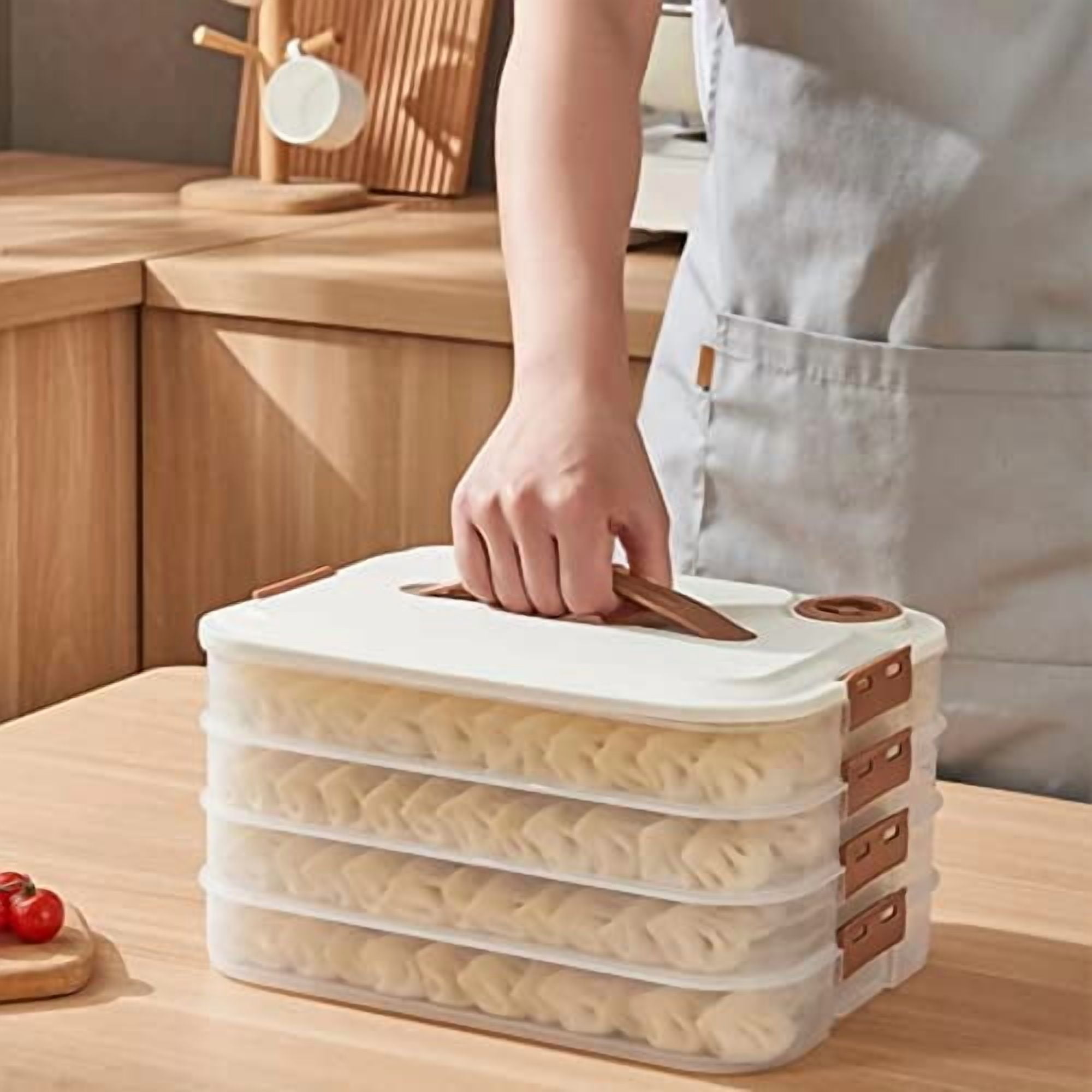 4-layer Food Storage Containers,Plastic Cookie Containers,Stackable Cookie Carrier, Dumpling Storage Box,Food Containers with Lids Airtight