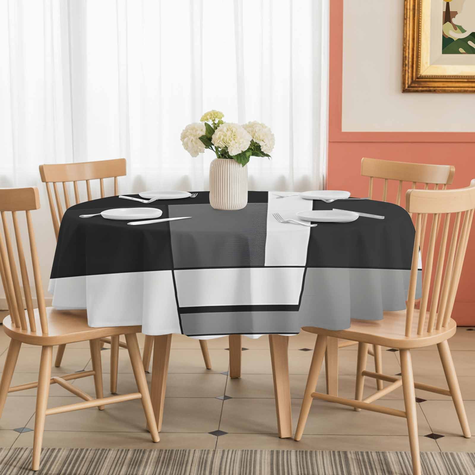 Round Tablecloth Red Black Gray Squares Waterproof Oil Proof Polyester Table Cloth Cover Decor for Home Dining Outdoor,Patio,Parties, 54" Dia. Abstract Geometric Art