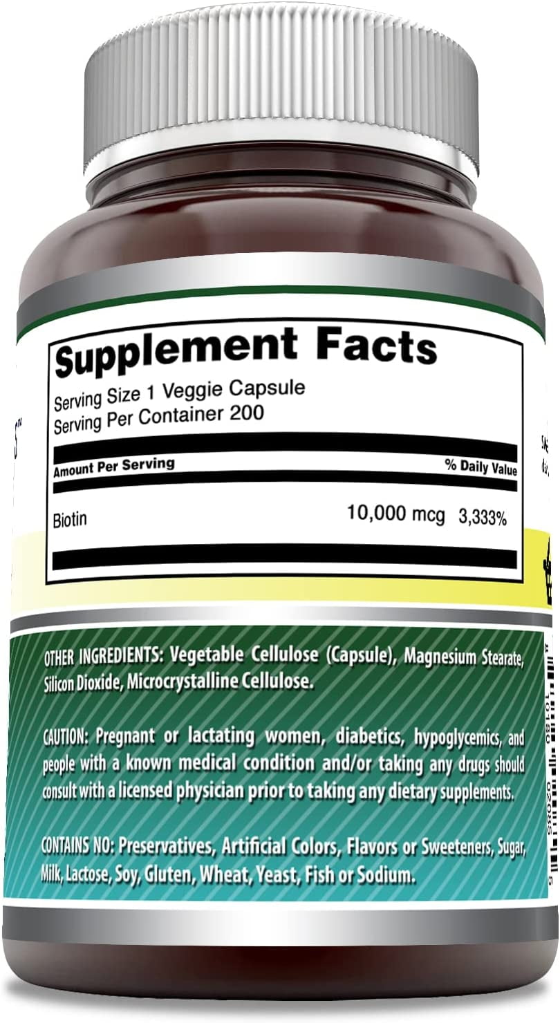 Amazing Formulas Biotin 10000mcg Per Serving 200 Veggie Capsules Supplement | Non GMO | Gluten Free | Made in USA | Suitable for Vegetarians |Pack of 3