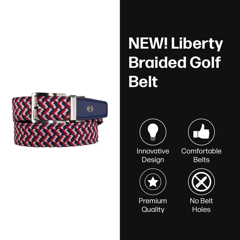 Nexbelt Liberty Braided Golf Belt Red White Blue 2.0 - Men's Nylon Stretch  with Leather Tip American Flag Ratchet Belt - One Size Fits All