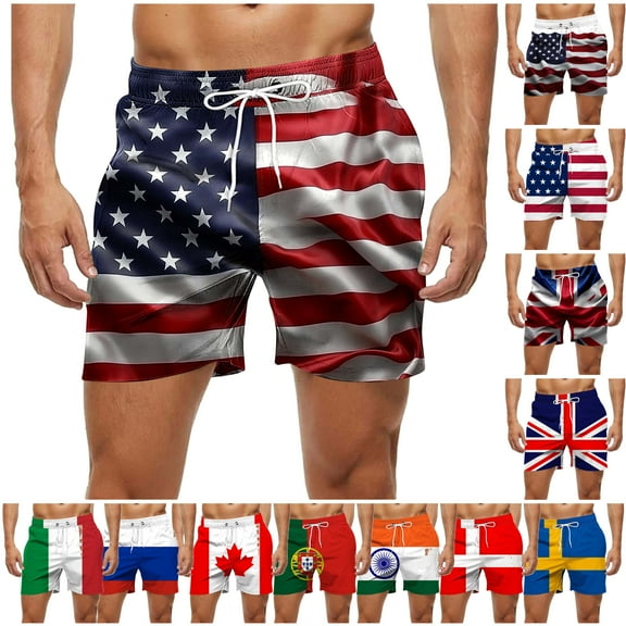 VBTAPA 4th of July Shorts for Men Big and Tall Swim Trunks Drawstring Surf Board Shorts Hawaii Beach Shorts with Pockets Limited Time Sales Multicolor M