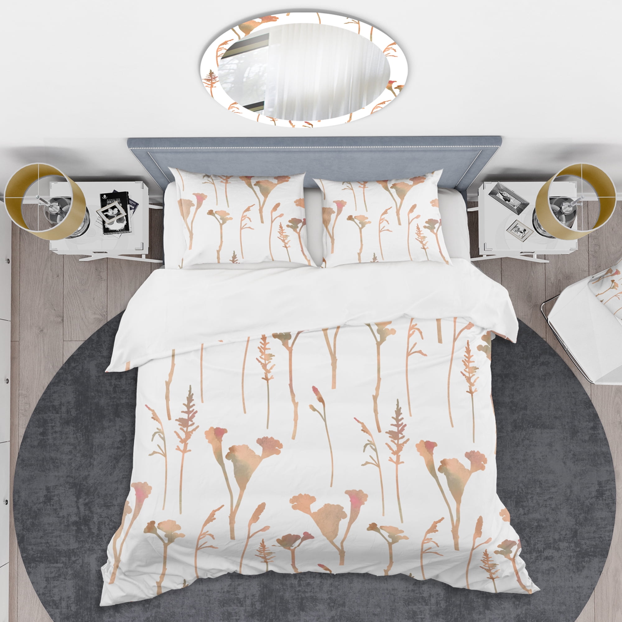 Designart 'Retro Handdrawn Flowers I' Mid-Century Modern Duvet Cover Set