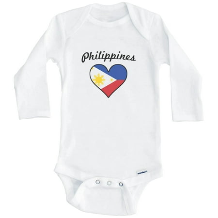 

Filipino Flag Heart Philippines One Piece Baby Bodysuit (Long Sleeve) 6-9 Months White