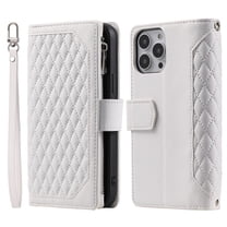 Dteck Wallet Case for iPhone 14 Pro, Soft TPU Shockproof Card Slots Holder Flip Folio Case with Kickstand Magnetic Clasp Wrist Strap Crossbody Long Lanyard Phone Cover for iPhone 14 Pro,White