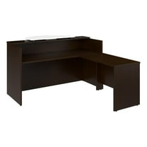 Pemberly Row Engineered Wood L-Shaped Reception Desk with Counter - Mocha Cherry