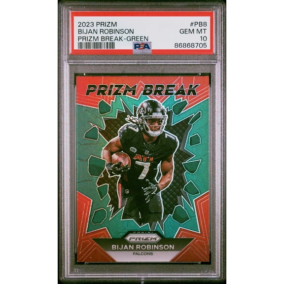 Graded 2023 Panini Prizm Bijan Robinson #PB8 Prizm Break Green Rookie RC Football Card PSA 10 Gem Mint