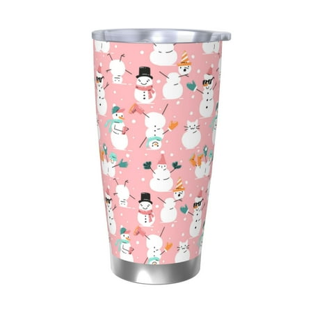 

Cauagu Cute Pink Snowman Cat Pattern 20oz Tumbler Stainless Steel Vacuum Insulated Tumbler with Lid Insulated Coffee Mug Thermal Cup with Splash Proof Sliding Lid-Without Straw