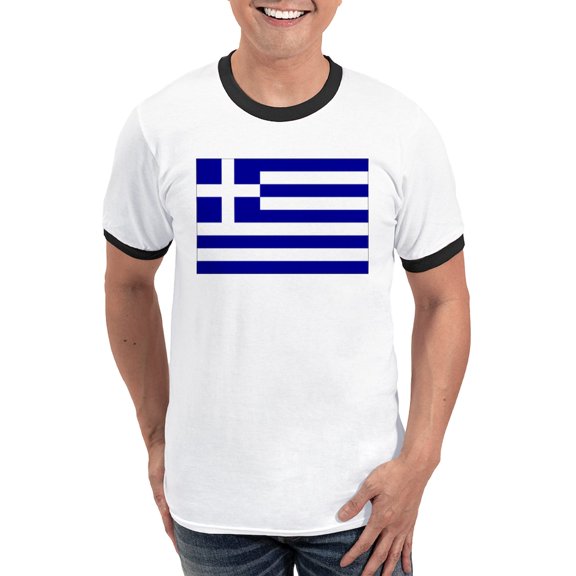 CafePress - Greece Flag Ringer T - 100% Cotton Ringed T-Shirt