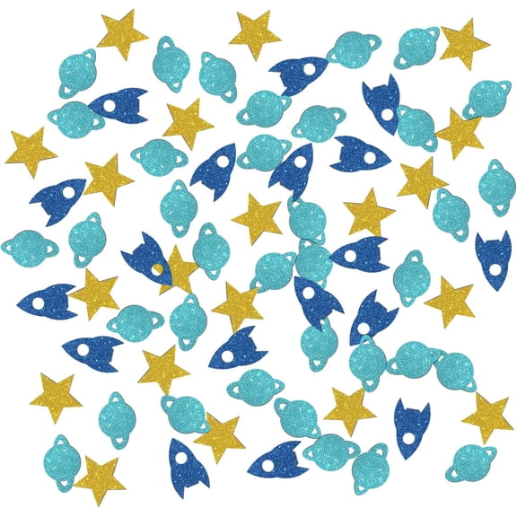 Space Themed Birthday Confetti Glitter, Rocket Star Space Table Confetti, Baby Shower Paper Scatter, Children 1st 2nd 3rd Birthday Party Table Decorations, 120pcs