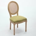 thumbnail image 4 of GAKMCIL Linen Fabric Upholstered Dining Chair, French Style Solid Wood Frame Antique Painting Rattan Back Dining Room Chair, Steel Spring Lining, Weight Capacity:300lb, Olive-Green (Set of 2), 4 of 15