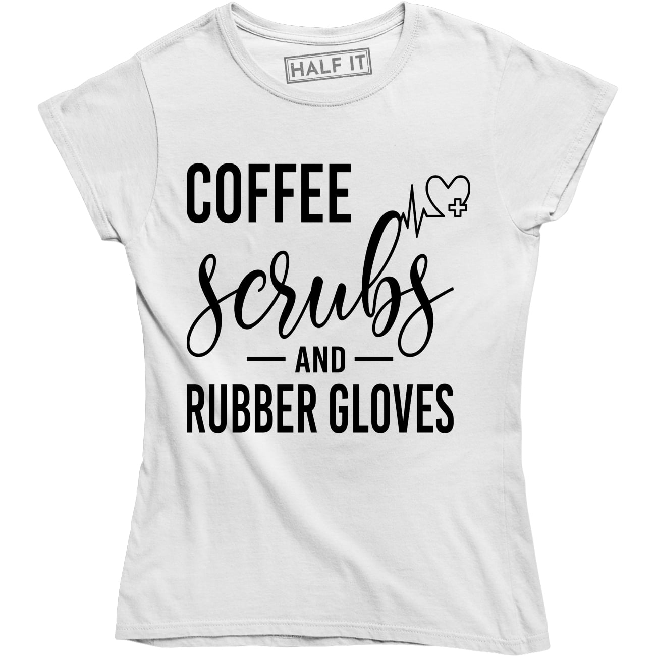 Funny Doctor Nurse Cute V-Neck T-Shirt for Women Coffee Rubber Gloves Scrubs