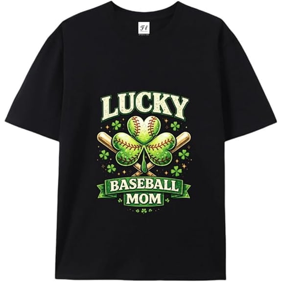 JPLILY Lucky Baseball Mom Shirt for Women, St Patrick’s Day Baseball T Shirt, Shamrock Clover Baseball Graphic Tee, Funny Irish Sports Mom Gift