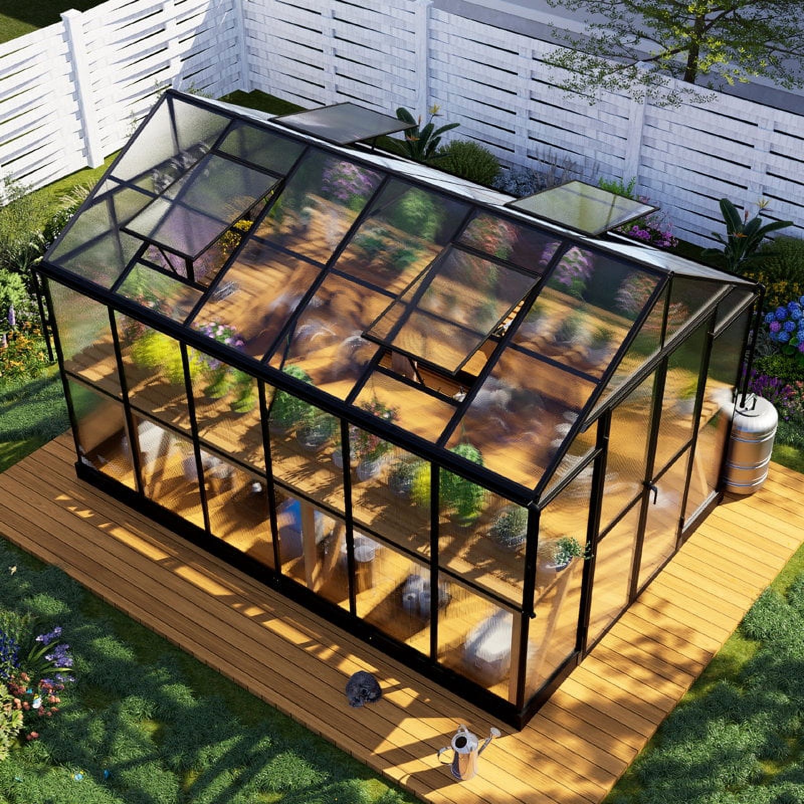 AMERLIFE 8x12x7.5 ft Polycarbonate Frame  Greenhouse Double Swing Doors 4 Vents 5.2FT Added Wall Height, Black - image 2 of 7