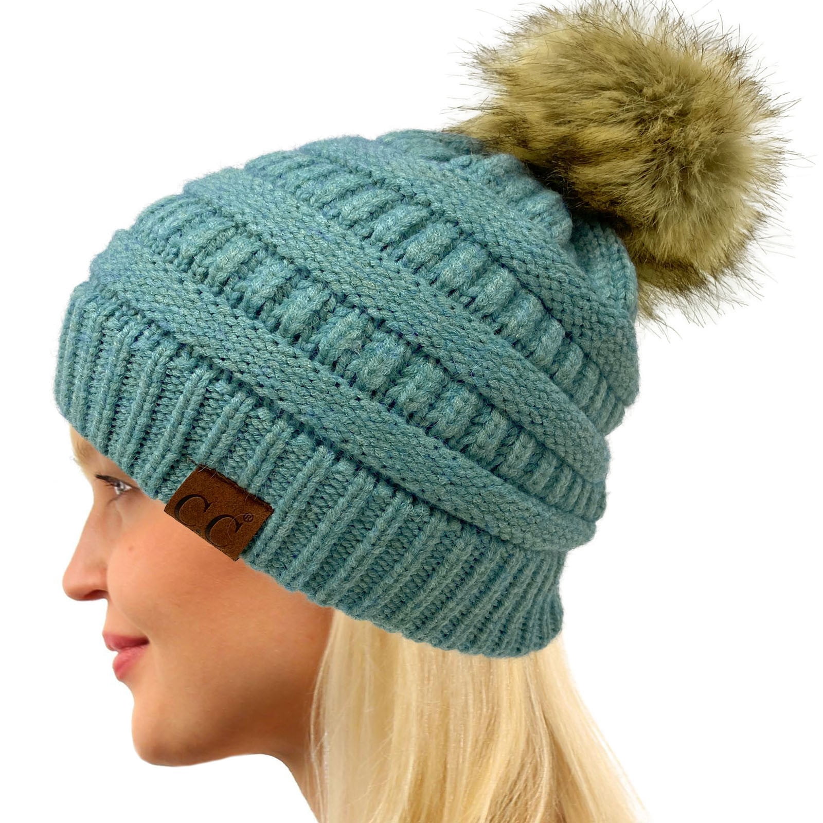 Stretchy Cable Knit Beanie Hat 