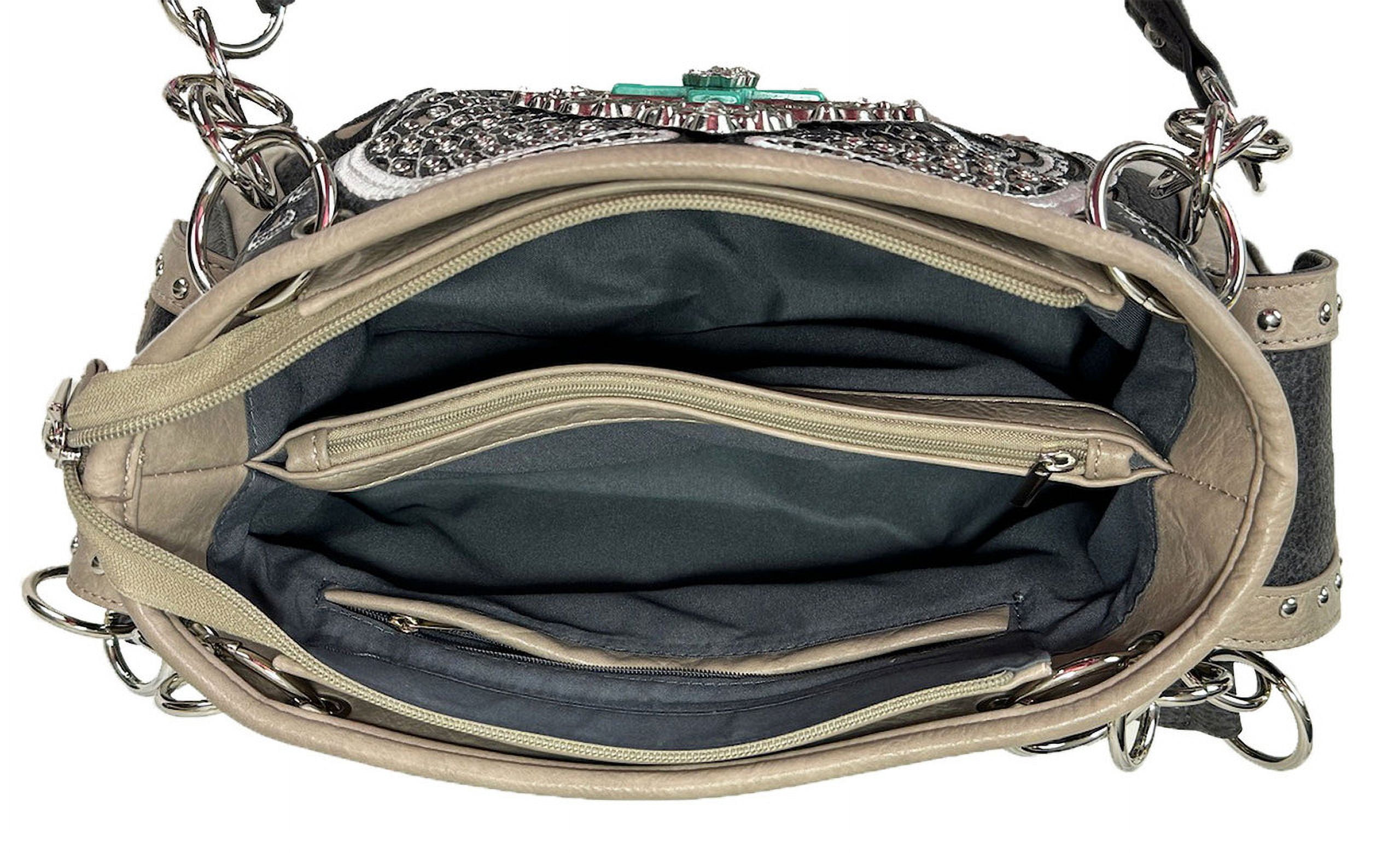 ZZFAB Rhinestone Angel Wing & Cross Western Handbag Grey