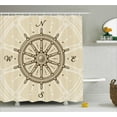 thumbnail image 1 of Vintage Shower Curtain Set, Retro Ship Wheel Antique Sailboat Navigation Tool Monochromic Nostalgic Deco , Bathroom Decor, Beige Brown, by Ambesonne, 1 of 1