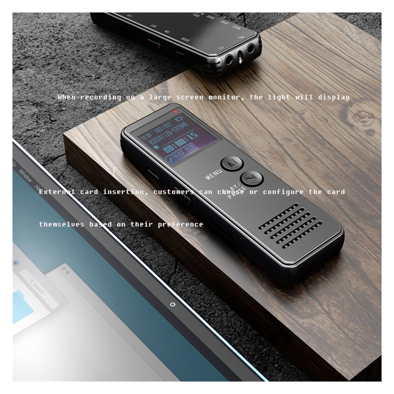 Digital Voice Activated Recorder, 3072Kpbs HD Dual MIC Tape Recorder Device Recording ,Excellent Sound Quality
