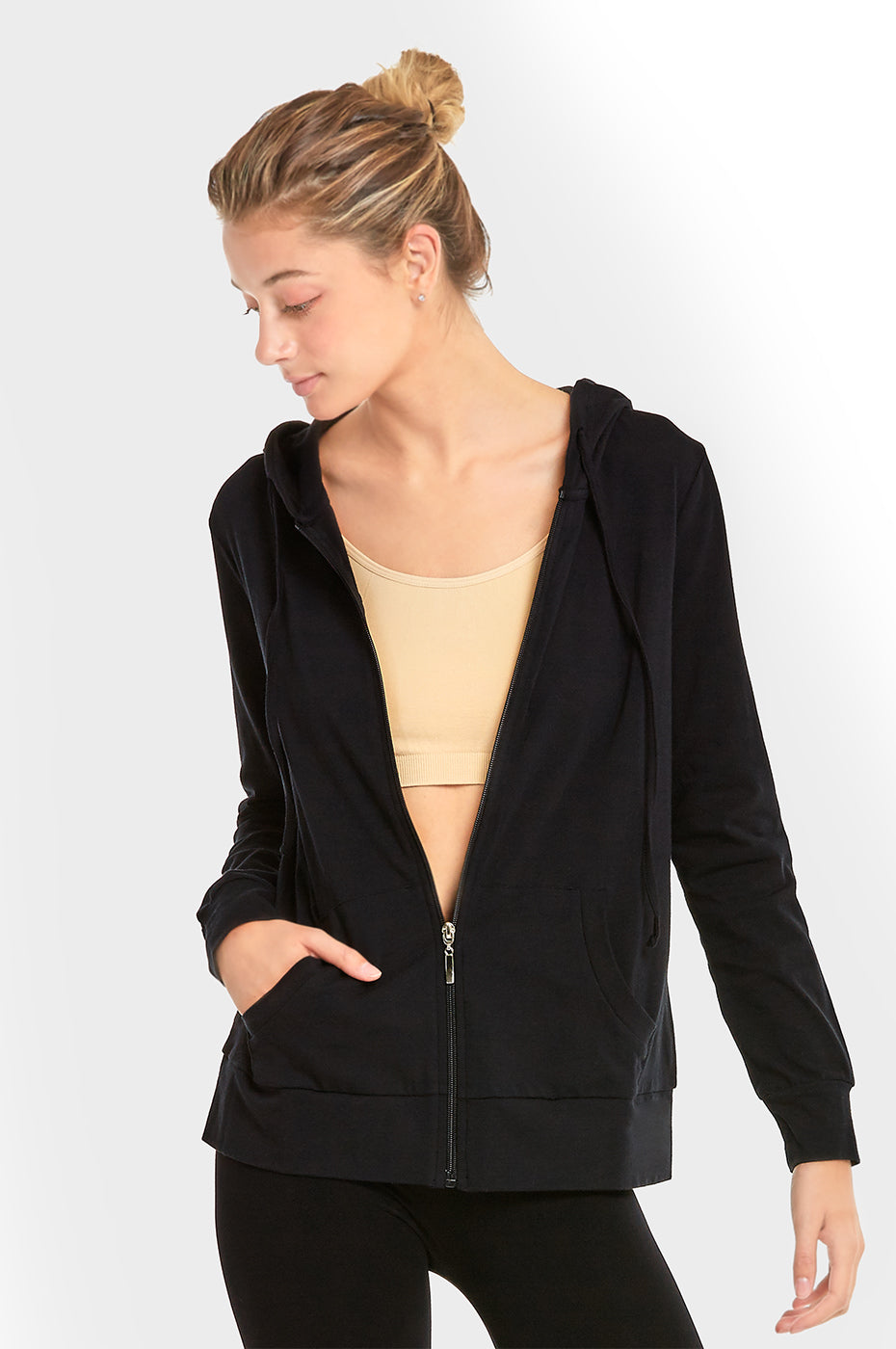 Sofra Women's Lightweight Cotton Blend Long Sleeve Zip Up Thin Hoodie Jacket - image 2 of 4