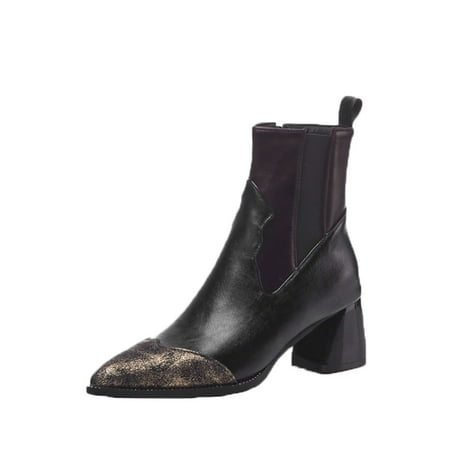 

Valentine s Day Deals!2022 Juebong Women s Winter Warm Leather Patchwork Vintage Thick Mid Heel Zipper Rider Ankle Boots