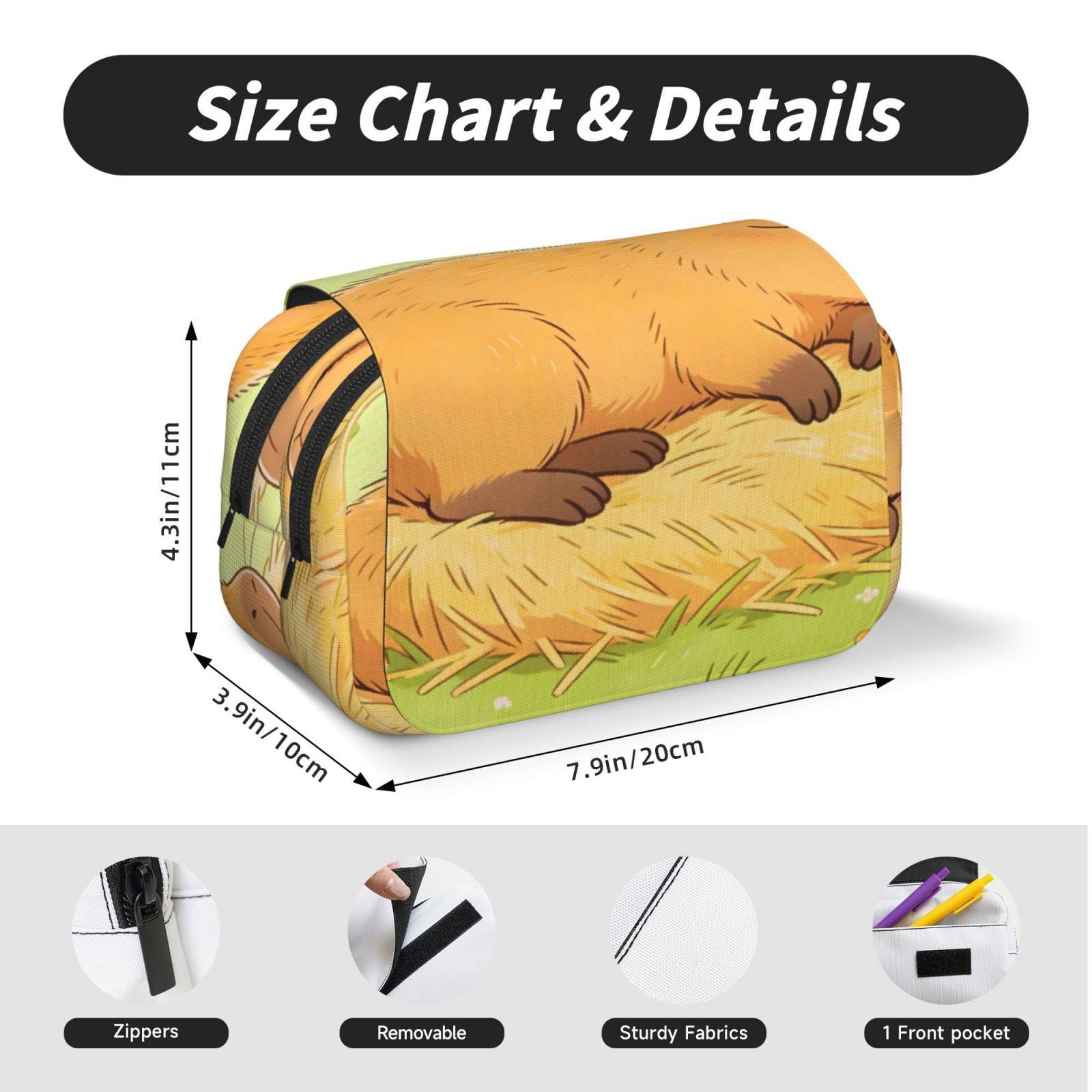 Large-Capacity Flip-Top Double-Layer Pencil Case, Multi-Functional Pocket Pen Case, Durable Stationery Organizer Sleeping Capybara