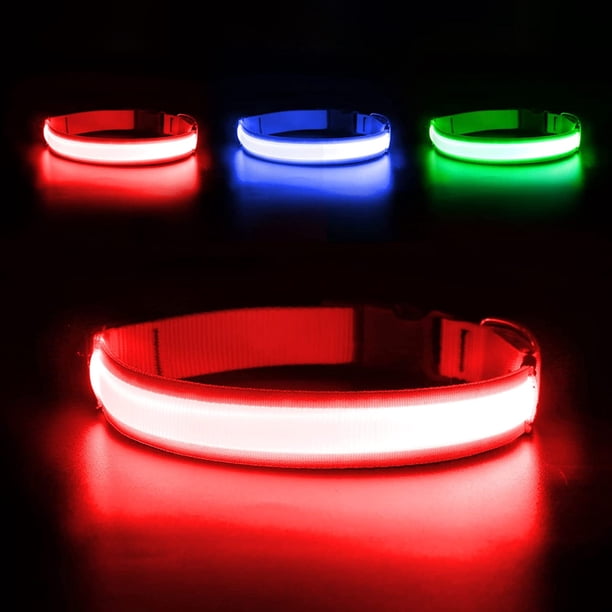 Collar de perro LED recargable: collares de perro iluminados, collar de cachorro LED ajustable, collar de mascota brillante, luces intermitentes para perros para caminar de noche (rojo, azul, verde,