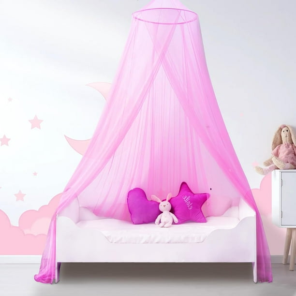 to East Dosel de cama rosa para niñas, dosel de cama de princesa para habitación de niños, dosel de mosquitera para camas de niñas, tela ignífuga