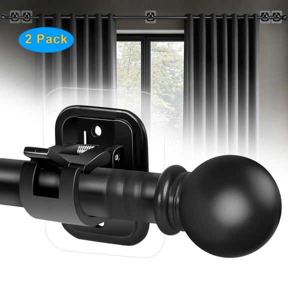 2-Pack Curtain Rods No Drilling for Windows 48 to 128 Inch, 5/8 Inch Diameter Drapey Pole with No Drill Curtain Rod Brackets, Renter Friendly Cortineros Para Ventanas (Black)