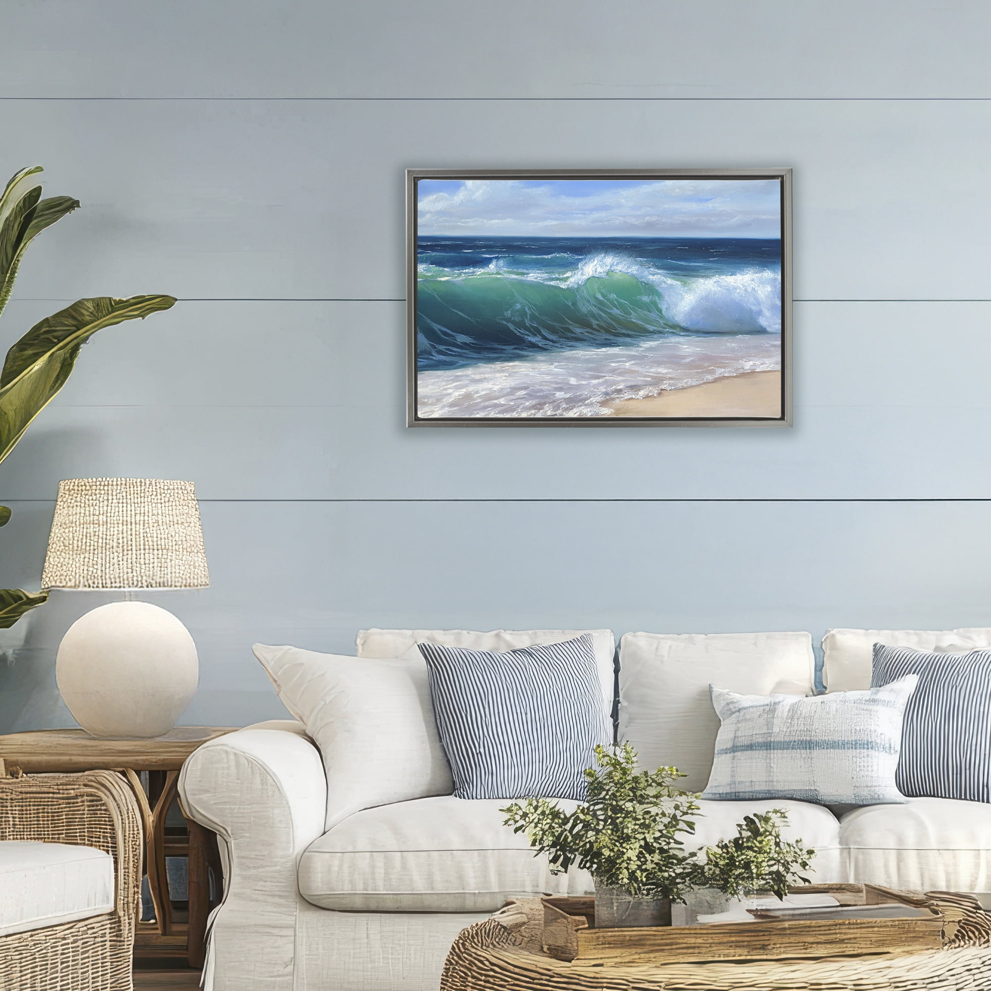 Stupell Industries Content Beach Waves Shore Gray Framed Floater Canvas Wall Art, design by Dimitri Sirenko