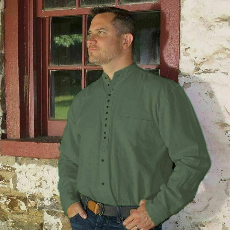 Celtic Clothing Men's Irish Grandfather Shirt, Button up – Army