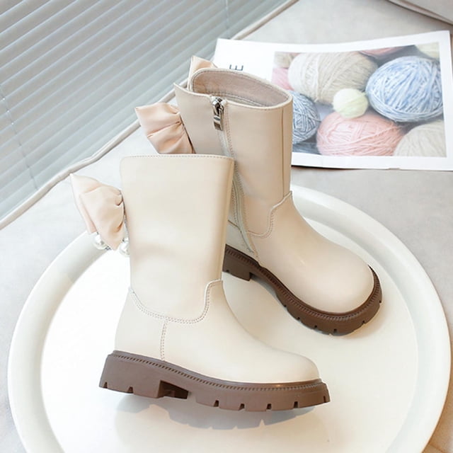 YUNAFFT Bottes Mi-Mollet pour Filles à Décor de Perles, Talon Épais, Bout Rond, Bottillons Mode pour 3-12 Ans