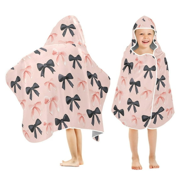 joogoo Pink Black Bows Kids Hooded Beach Towel Baby Bath Towel 23.5"x50"