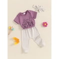 thumbnail image 4 of Newborn Baby Girl Little Sis Outfits Letter Short Sleeve T-shirt Romper Pants Set Headband Coming Home Hospital Clothes, 4 of 8
