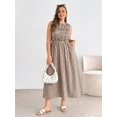 thumbnail image 5 of Womens Brown Plaid Smocked Midi Dress With Pockets, 5 of 5